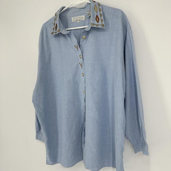 Portraits Northern Isles Shirt Womens 22W Embroidered Collar Western Top Blouse - Picture 10 of 13
